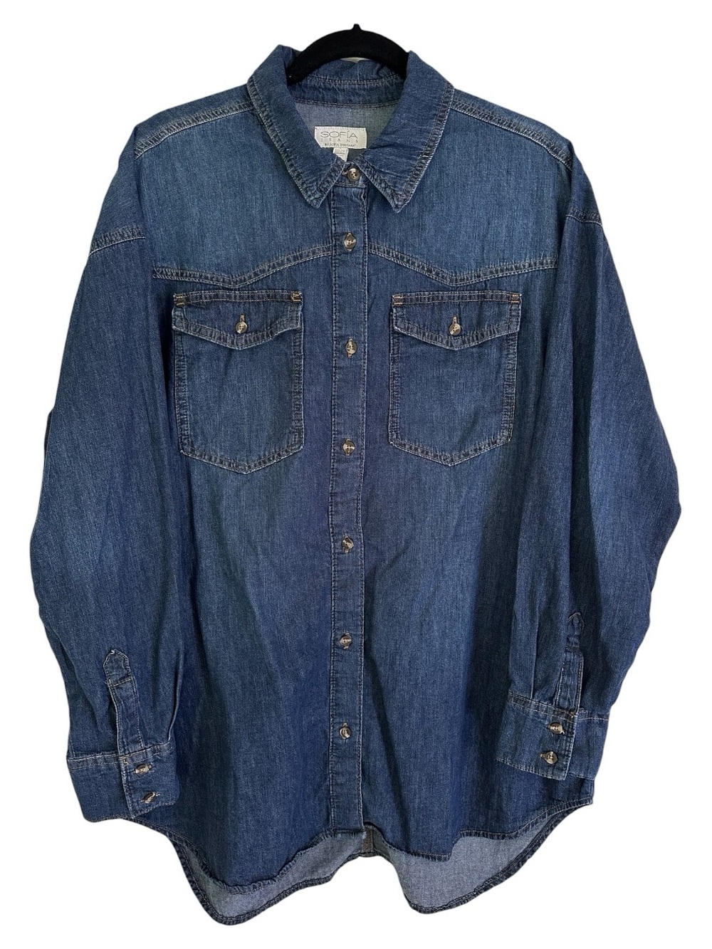Oversized Cotton Dark Blue Denim Button-Up Shirt